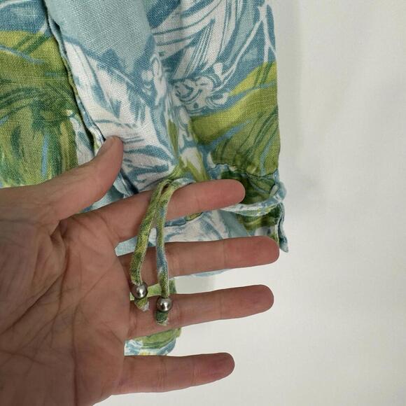 JM Collection top 14 blue green floral linen button up  workwear business career - Picture 4 of 5